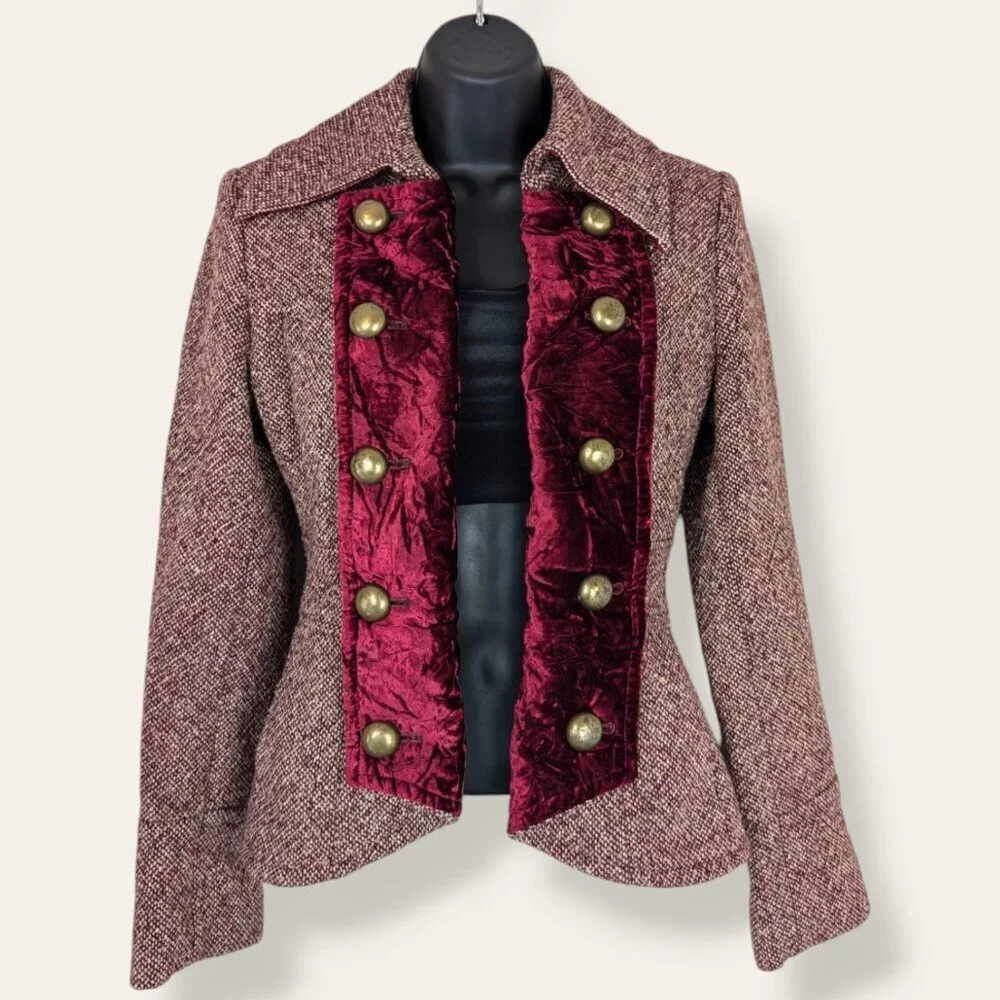 Guess Red Tweed Military-Style Jacket - Picture 2 of 13